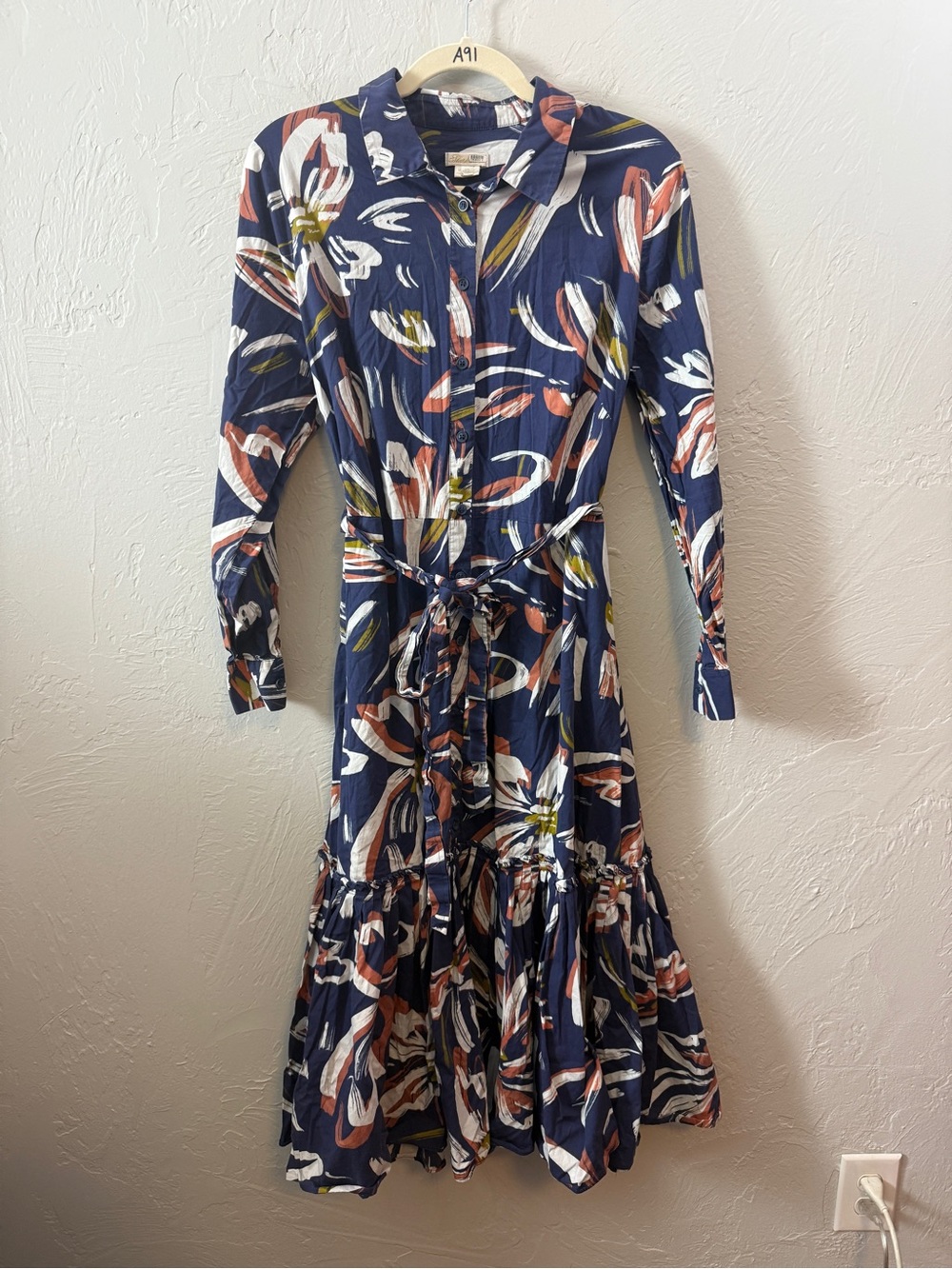 Shoshanna Floral-Print Pleated-Hem Tori Midi Dress Blue Long Sleeve Shirtdress - Picture 5 of 8